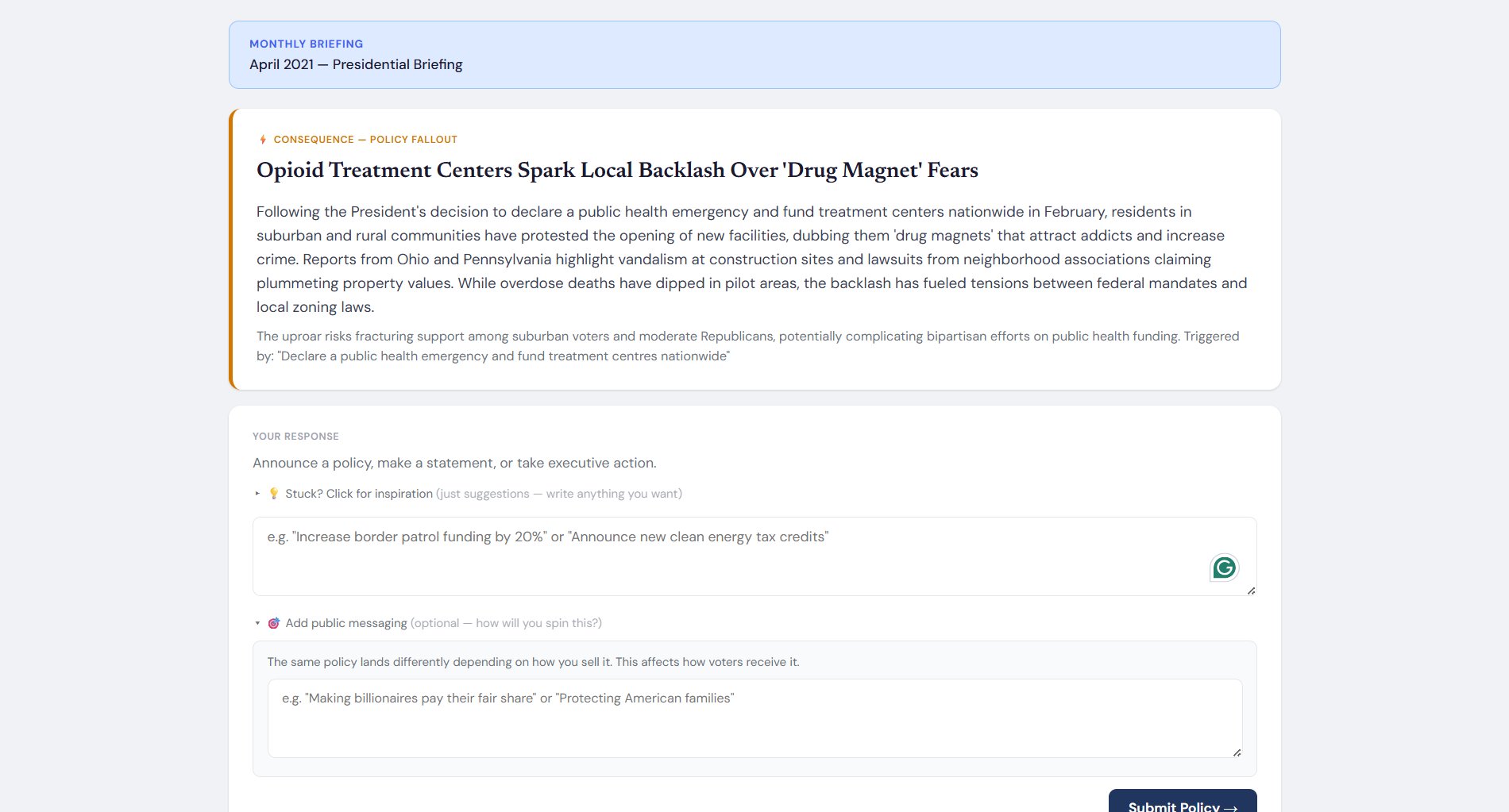 Your earlier policy decision comes back as a consequence event