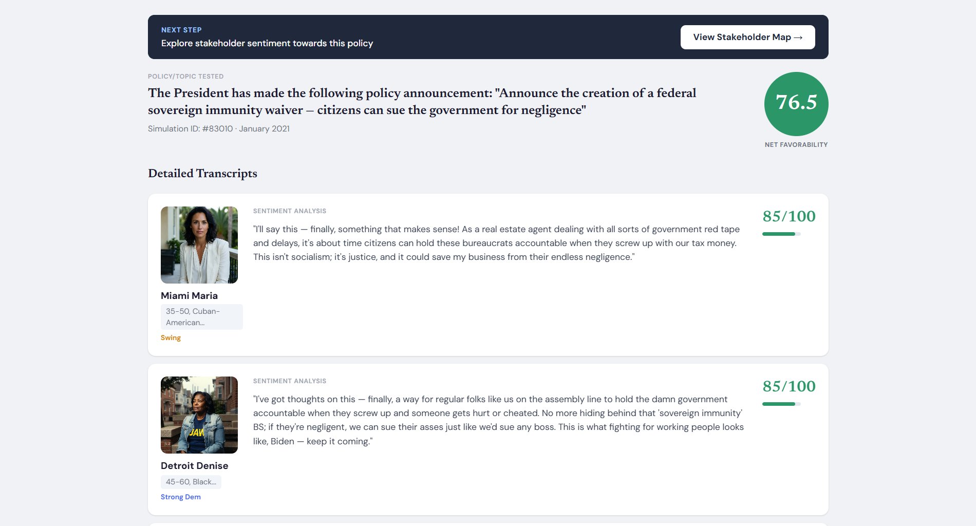 24 AI voter personas react to your policy