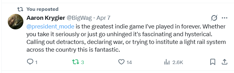 Player review of President Simulator